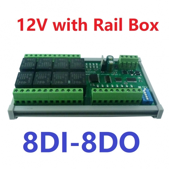 10IOA08 12V 8CH Isolation Digital Switch 8DI-8DO PLC IO Expanding Board RS485 Relay Module Modbus RTU Code 01 05 15 02 03 06 16