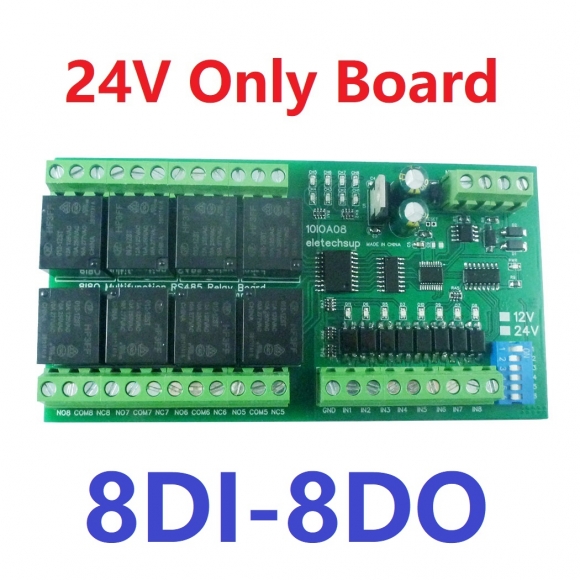 10IOA08 24V 8CH Isolation Digital Switch 8DI-8DO PLC IO Expanding Board RS485 Relay Module Modbus RTU Code 01 05 15 02 03 06 16