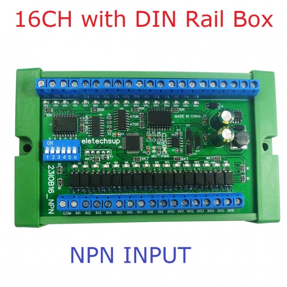 23IOB16 16 CH NPN Multifunction RS485 Remote IO Module PLC DI-DO expansion Board DIN Rail Box Standard MODBUS RTU Protocol