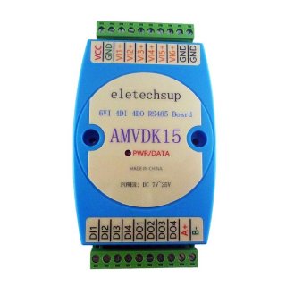 AMVDK15 3 IN 1 6VI-4DI-4DO 0-5V/0-10V Voltage Analog Collector & 4CH NPN DI-DO Digital IO RS485 MODBUS RTU for PLC HMI PC
