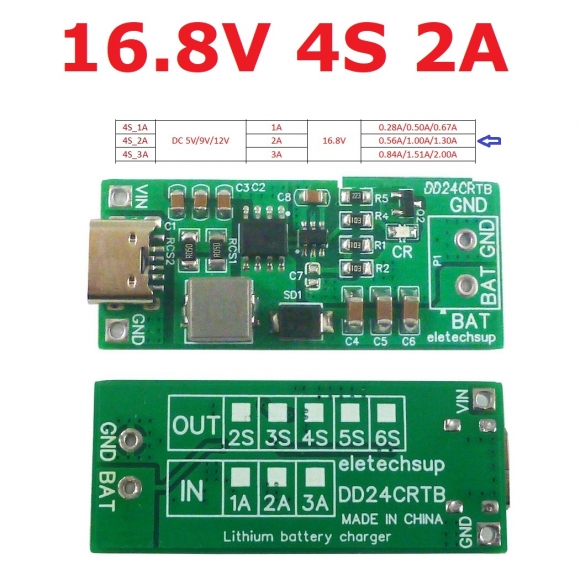 DD24CRTB 4S 2A Type-c Multi-cell 8.4V 12.6 16.8 21V 25.2V Step-up Boost Charger Module for 7.4V 11.1V 14.8V 18.5V 22.2V 18650 Battery Pack