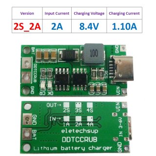 DDTCCRUB 2A 2Cell Type-C To 8.4V 12.6V 16.8V Step-Up Boost LiPo Polymer Li-Ion Charger 7.4V 11.1V 14.8V 18650 Lithium Battery