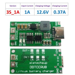 DDTCCRUB 1A 3Cell Type-C To 8.4V 12.6V 16.8V Step-Up Boost LiPo Polymer Li-Ion Charger 7.4V 11.1V 14.8V 18650 Lithium Battery