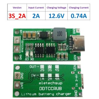 DDTCCRUB 2A 3Cell Type-C To 8.4V 12.6V 16.8V Step-Up Boost LiPo Polymer Li-Ion Charger 7.4V 11.1V 14.8V 18650 Lithium Battery