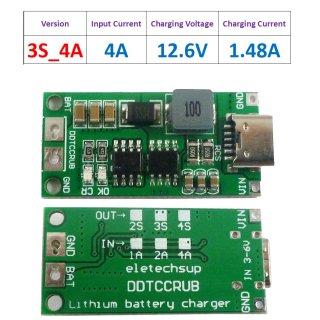 DDTCCRUB 4A 3Cell Type-C To 8.4V 12.6V 16.8V Step-Up Boost LiPo Polymer Li-Ion Charger 7.4V 11.1V 14.8V 18650 Lithium Battery