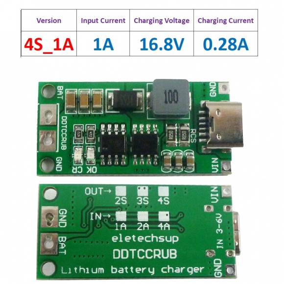 DDTCCRUB 1A 4Cell Type-C To 8.4V 12.6V 16.8V Step-Up Boost LiPo Polymer Li-Ion Charger 7.4V 11.1V 14.8V 18650 Lithium Battery