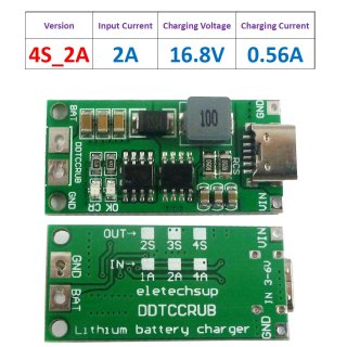 DDTCCRUB 2A 4Cell Type-C To 8.4V 12.6V 16.8V Step-Up Boost LiPo Polymer Li-Ion Charger 7.4V 11.1V 14.8V 18650 Lithium Battery
