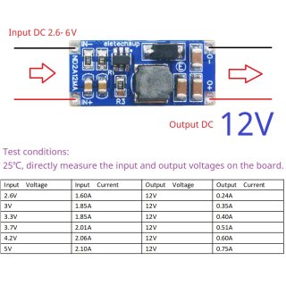 ND2A12MA 12V 8W UVL OTP OVP SCP 2.6-6V to 12V DC-DC Boost Step-up Converter Current Limit Program 0.5-2.5A Board LED Lion Lipo