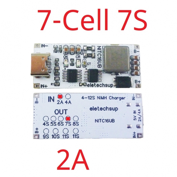 NITC16UB 7S 2A 2A 7 Cell NIMH Charger Module TYPE-C DC 5V Boost BMS CC/CV NiCd for 4.8V 6V 7.2V 8.4V 9.6V 10.8V 12V 13.2V 14.4V Battery