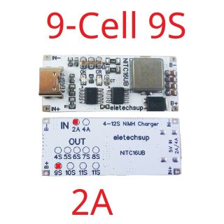 NITC16UB 9S 2A 2A 9 Cell NIMH Charger Module TYPE-C DC 5V Boost BMS CC/CV NiCd for 4.8V 6V 7.2V 8.4V 9.6V 10.8V 12V 13.2V 14.4V Battery