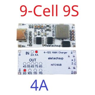 NITC16UB_9S_4A 4A 9 Cell NIMH Charger Module TYPE-C DC 5V Boost BMS CC/CV NiCd for 4.8V 6V 7.2V 8.4V 9.6V 10.8V 12V 13.2V 14.4V Battery