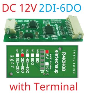 R4IOH08 12V 2DI-6DO Multipurpose RS485 Digital Input Output Module mini PLC IO Dilator DC 12V 24V for Arduino