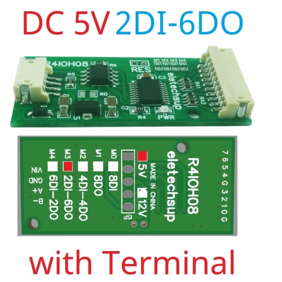 R4IOH08 5V 2DI-6DO Multipurpose RS485 Digital Input Output Module mini PLC IO Dilator DC 12V 24V for Arduino