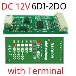 R4IOH0 12V 6DI-2DO Multipurpose RS485 Digital Input Output Module mini PLC IO Dilator DC 12V 24V for Arduino