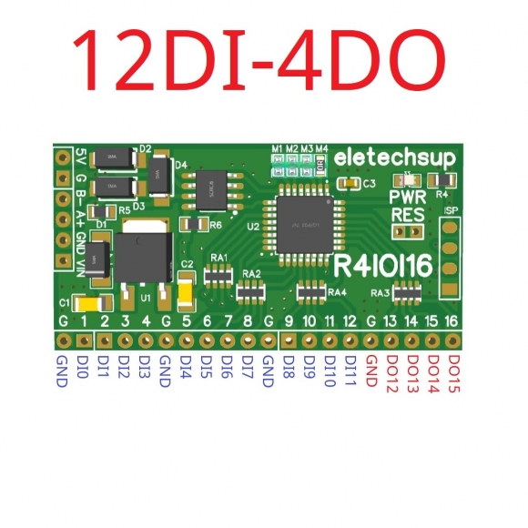 R4IOI16 12DI 4DO 16CH 5 IN 1 Modbus Rtu Digital IO Module RS485 NPN PNP DI-DO Pin Core Board Switching Input Output PLC HMI Remote IO Expanding