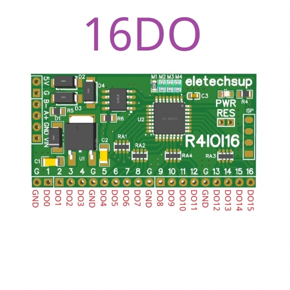 R4IOI16 16DO 16CH 5 IN 1 Modbus Rtu Digital IO Module RS485 NPN PNP DI-DO Pin Core Board Switching Input Output PLC HMI Remote IO Expanding