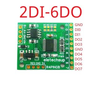 R4PIN08 2DI-6DO 8CH Multifunction RS485 Remote IO 2.54mm Pin Core Board Modbus Rtu Master-slave Digital Collection Module DC 5V 12V 24V