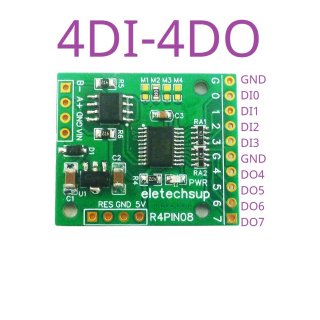 R4PIN08 4DI-4DO 8CH Multifunction RS485 Remote IO 2.54mm Pin Core Board Modbus Rtu Master-slave Digital Collection Module DC 5V 12V 24V