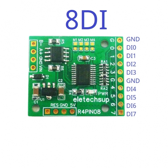 R4PIN08 8DI 8CH Multifunction RS485 Remote IO 2.54mm Pin Core Board Modbus Rtu Master-slave Digital Collection Module DC 5V 12V 24V