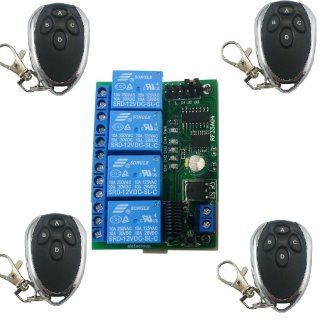RC43A04 RF33A04 Rolling Code 4 Channels 4 Keyfobs Control 1 pcs Relay Wireless Household Family