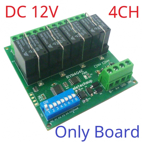 RYN404E 12V 4CH Relay Pluggable Modbus Remote IO Module Baud Rate Slave ID Dip Switch Selection Easy To Use Multi-function Switch Board