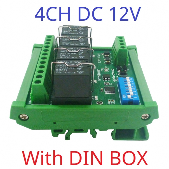 RYN404E 12V 4CH Relay Pluggable Modbus Remote IO Module Baud Rate Slave ID Dip Switch Selection Easy To Use Multi-function Switch Board